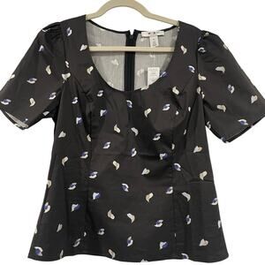 NWT White House Black Market Scoop Neck Short Sleeve Black Dressy Poplin Top
